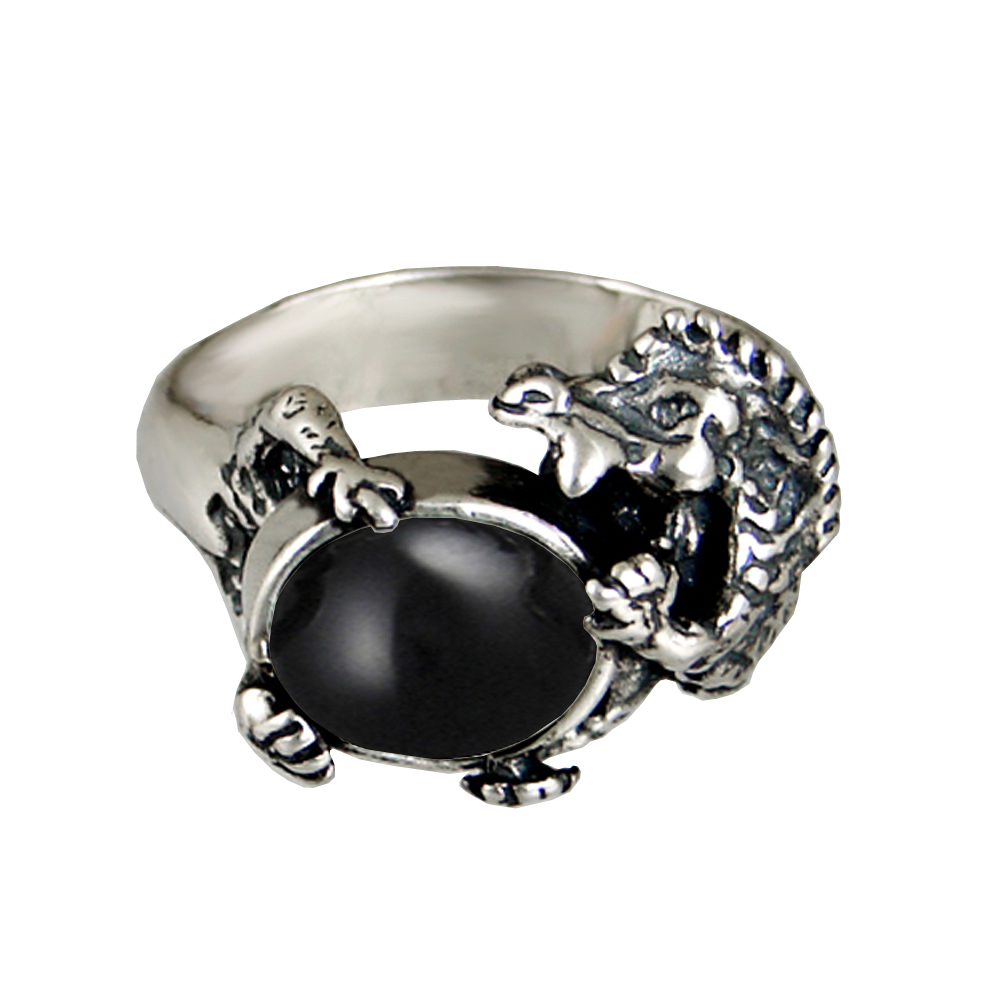 Sterling Silver Dragon Ring With Black Onyx Size 14